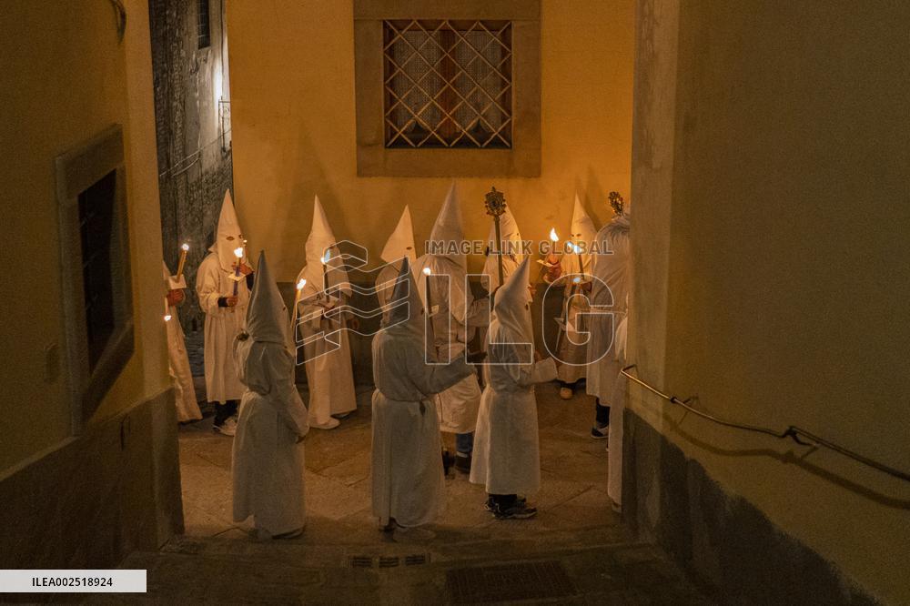 Hooded Penitents Parade In Tuscany