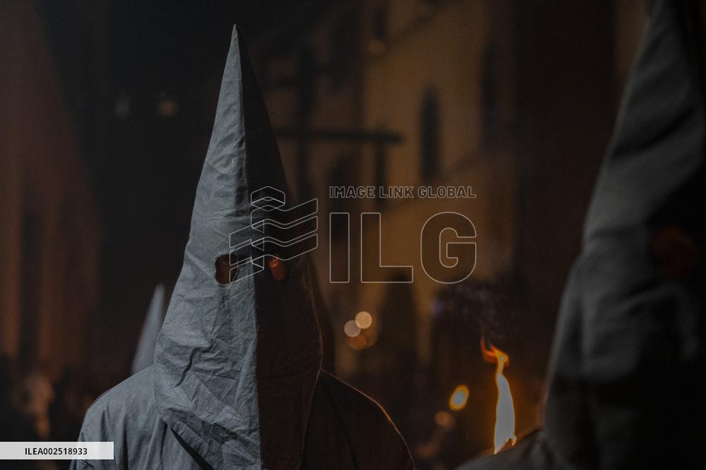 Hooded Penitents Parade In Tuscany