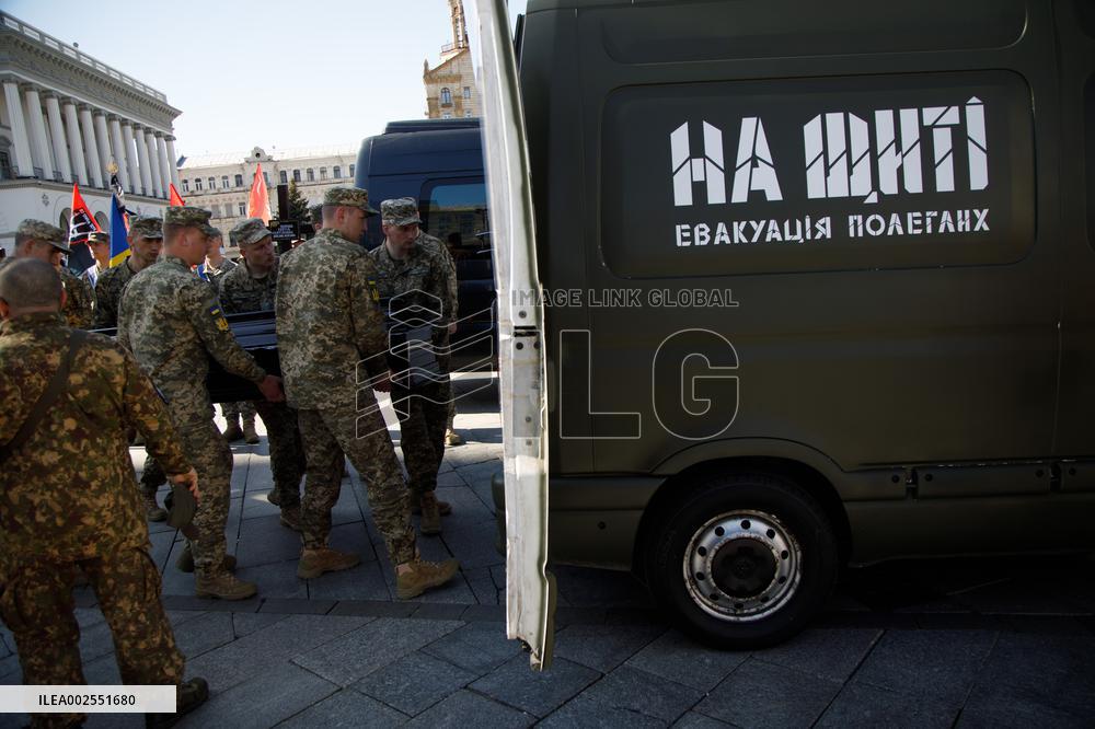 Farewell ceremony of perished soldiers Serhii Konovalov and Taras Petryshyn in Kyiv