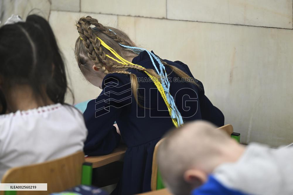 A school in a metro station in Kharkiv