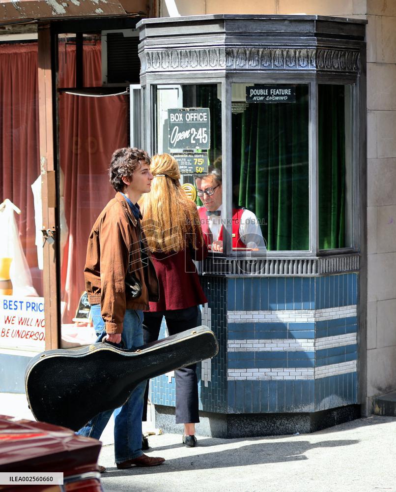 Timothee Chalamet and Elle Fanning On 'A Complete Unknown' Film Set - USA