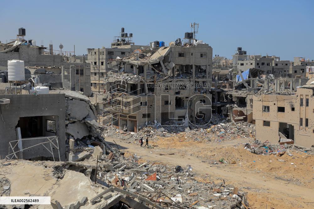 MIDEAST-GAZA-KHAN YOUNIS-DESTROYED BUILDINGS