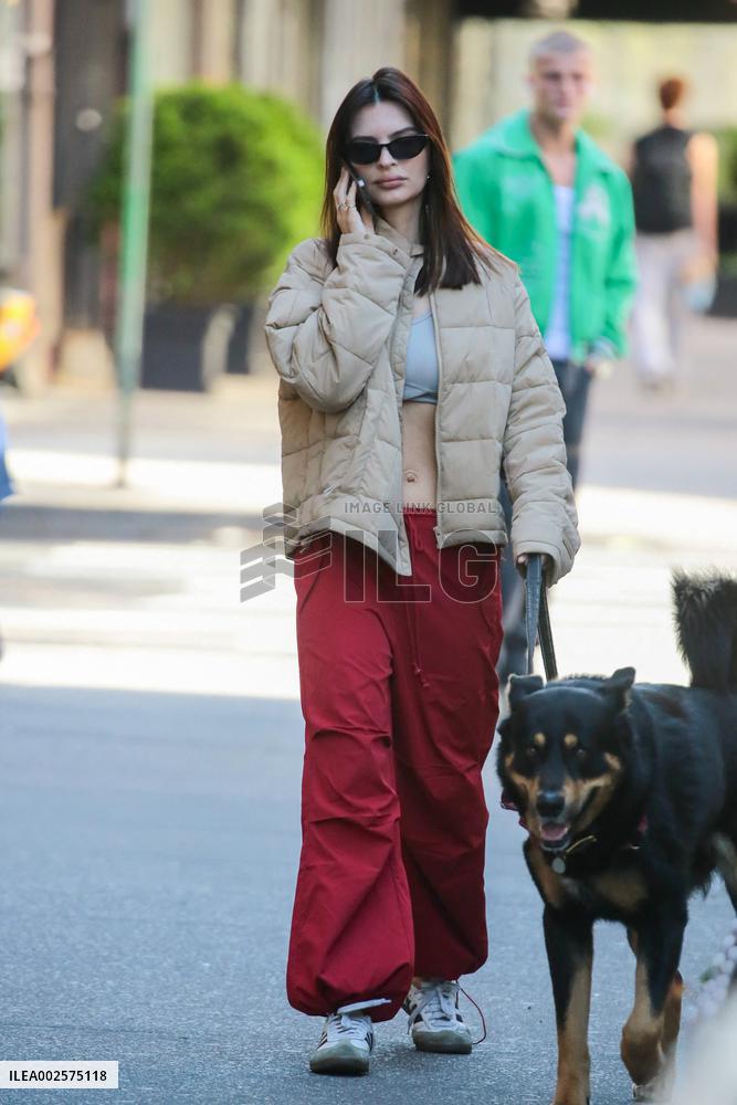 Emily Ratajkowski Walks Her Dog - NYC