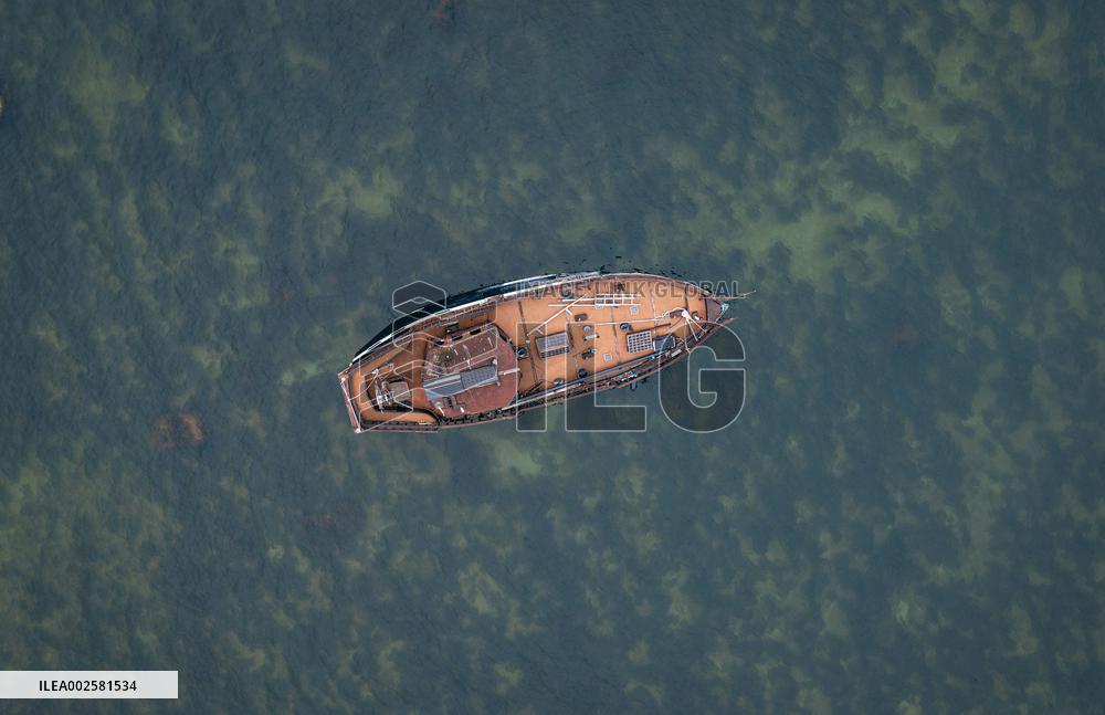 Finnish boat stuck in shallow water