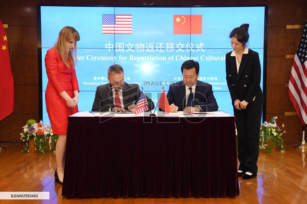 U.S.-NEW YORK-CHINA-CULTURAL OBJECTS-RETURNING
