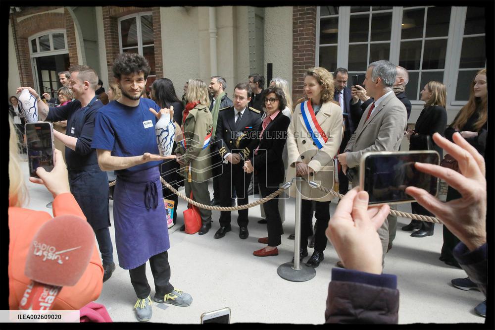 Rachida Dati at the opening of the wood-fired oven revealing the trophies created for Paris 2024 - Sevres