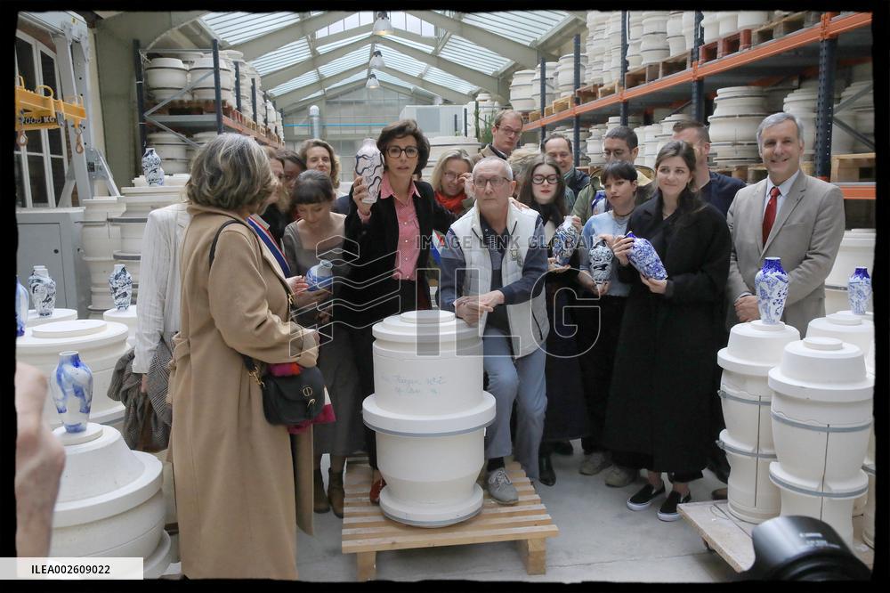 Rachida Dati at the opening of the wood-fired oven revealing the trophies created for Paris 2024 - Sevres