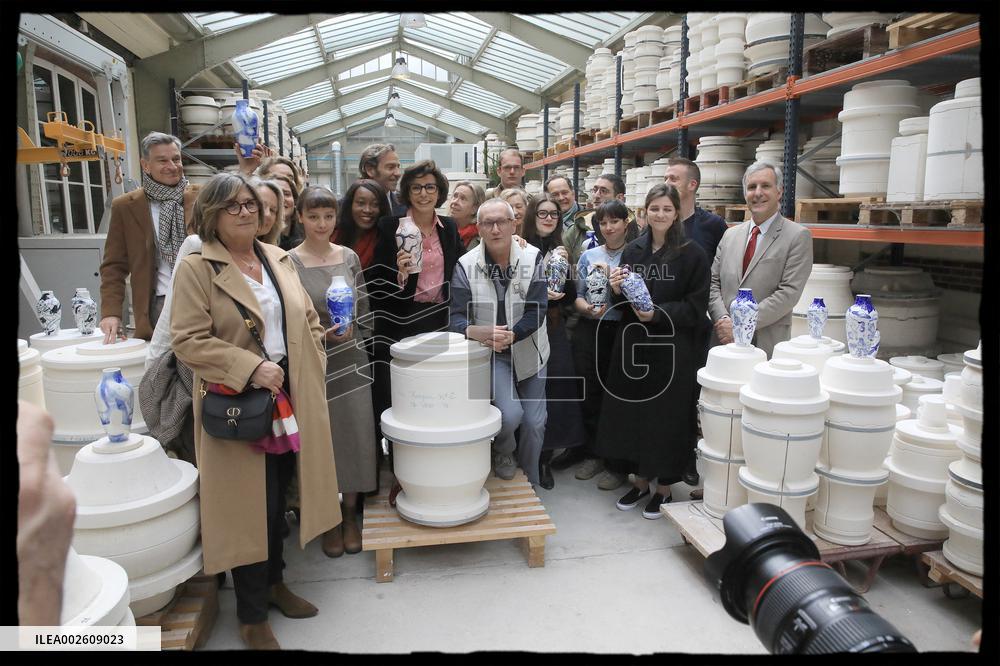 Rachida Dati at the opening of the wood-fired oven revealing the trophies created for Paris 2024 - Sevres