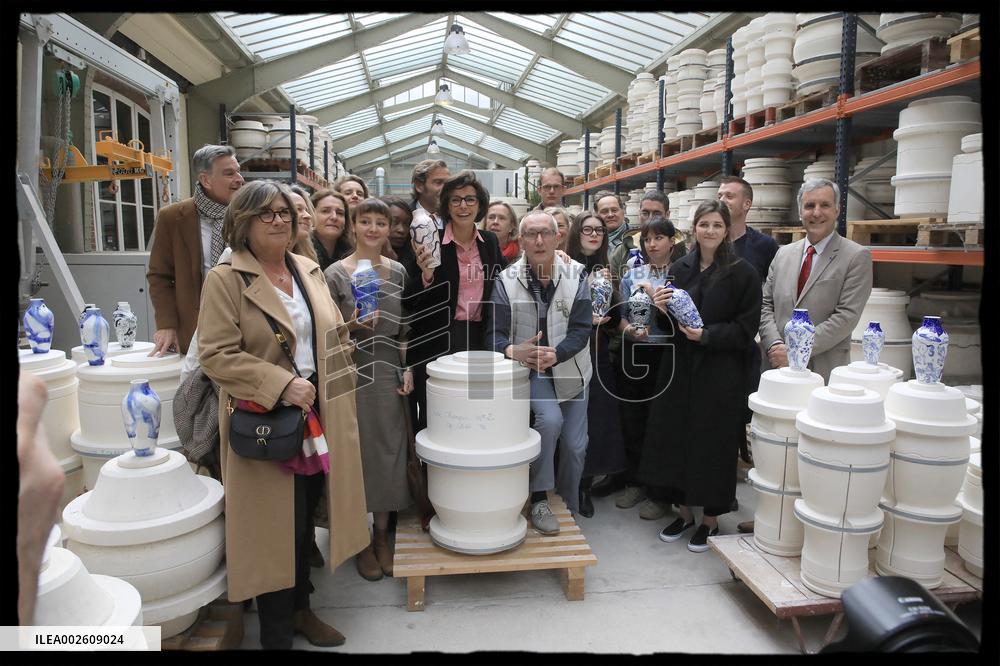 Rachida Dati at the opening of the wood-fired oven revealing the trophies created for Paris 2024 - Sevres