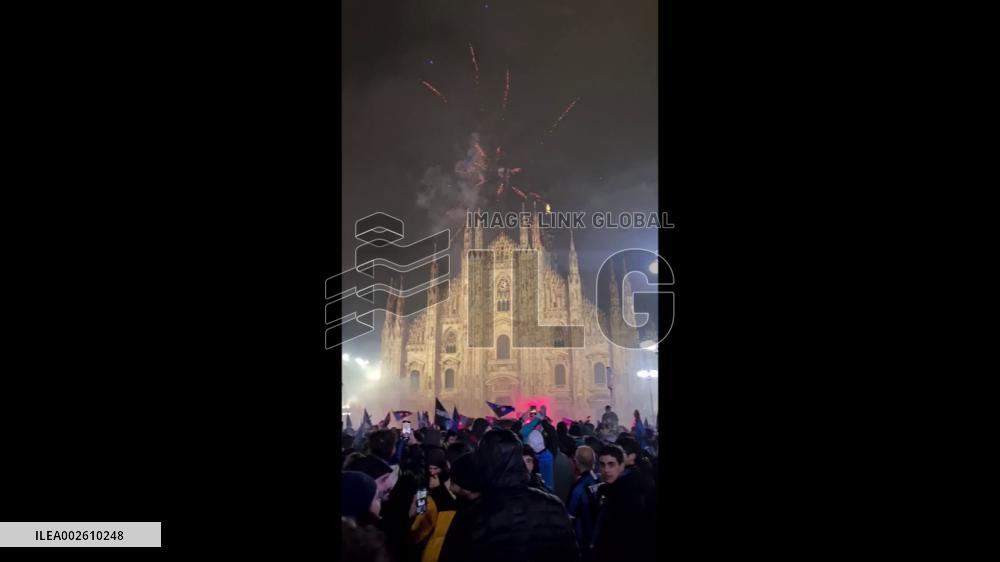 Italy: Inter Milan Fans Celebrate At Piazza Del Duomo After Winning 20th Serie A Title