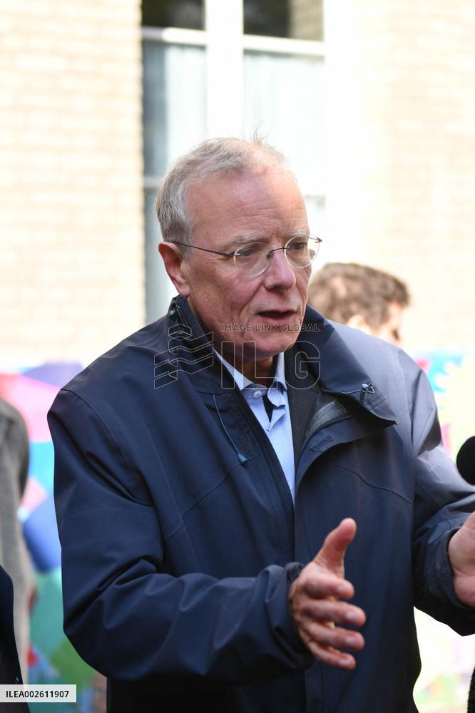 Mayor Of Paris Anne Hidalgo Visits Romainville School - France