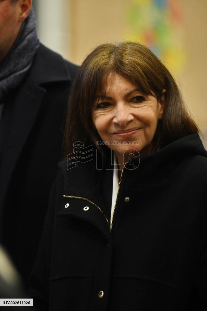 Mayor Of Paris Anne Hidalgo Visits Romainville School - France