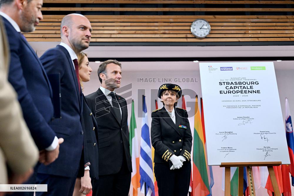 President Macron Visits Strasbourg - France