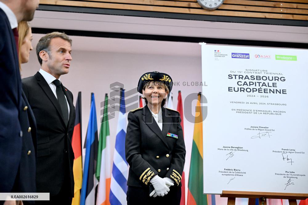 President Macron Visits Strasbourg - France