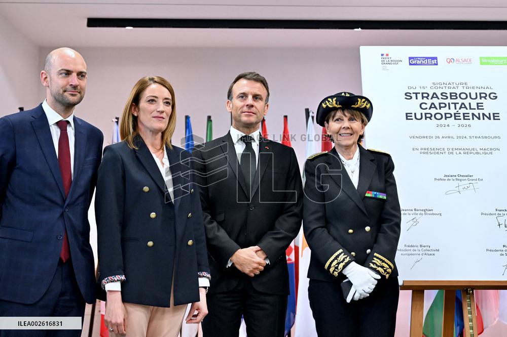 President Macron Visits Strasbourg - France