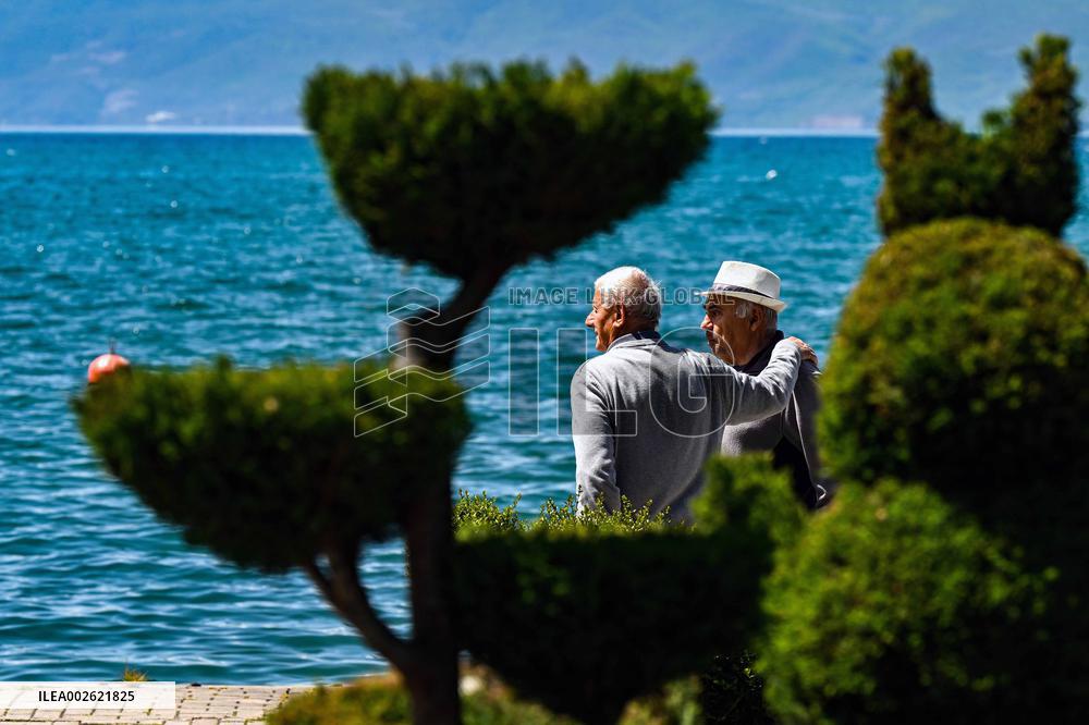 NORTH MACEDONIA-OHRID-LAKE SCENERY