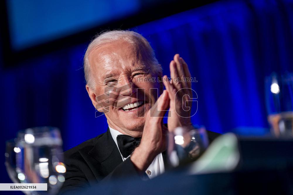 President Joe Biden speaks at the White House Correspondents Association Dinner
