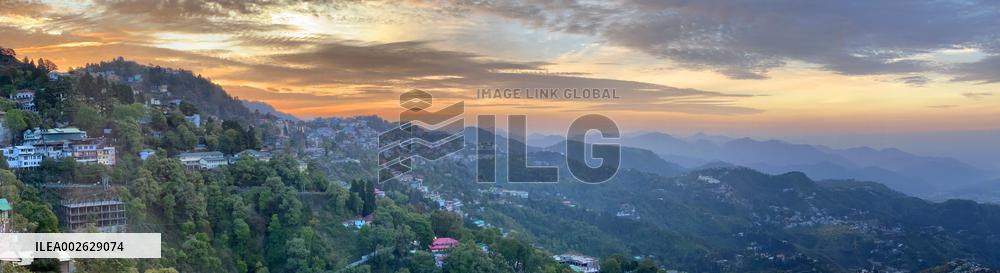 Sunrise over the hill station of Mussoorie