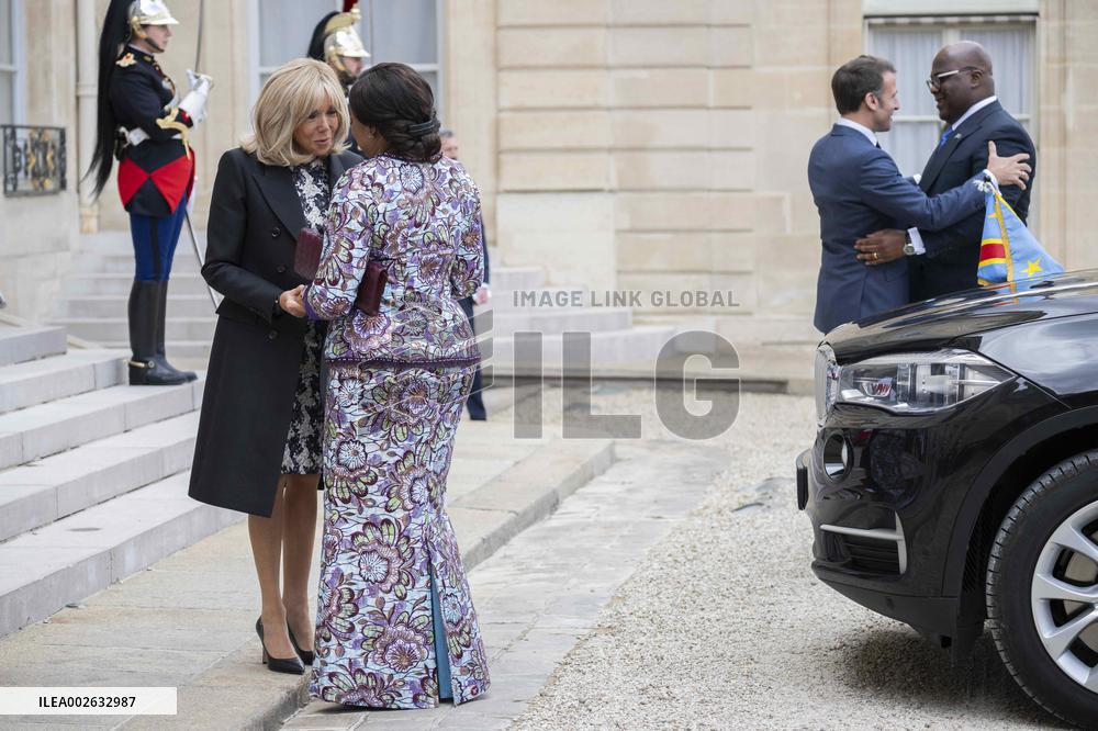 Emmanuel Macron and First Lady Receive Felix Tshisekedi and Wife at Elysee Palace - Paris