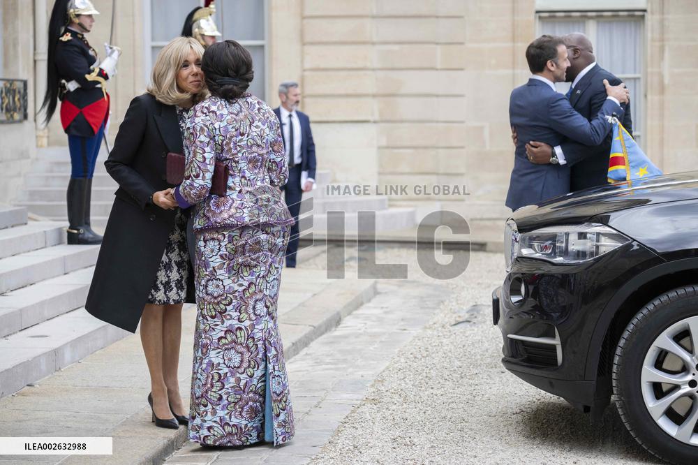 Emmanuel Macron and First Lady Receive Felix Tshisekedi and Wife at Elysee Palace - Paris