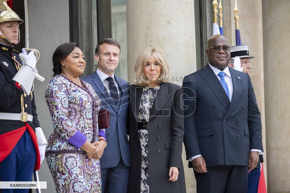 Emmanuel Macron and First Lady Receive Felix Tshisekedi and Wife at Elysee Palace - Paris