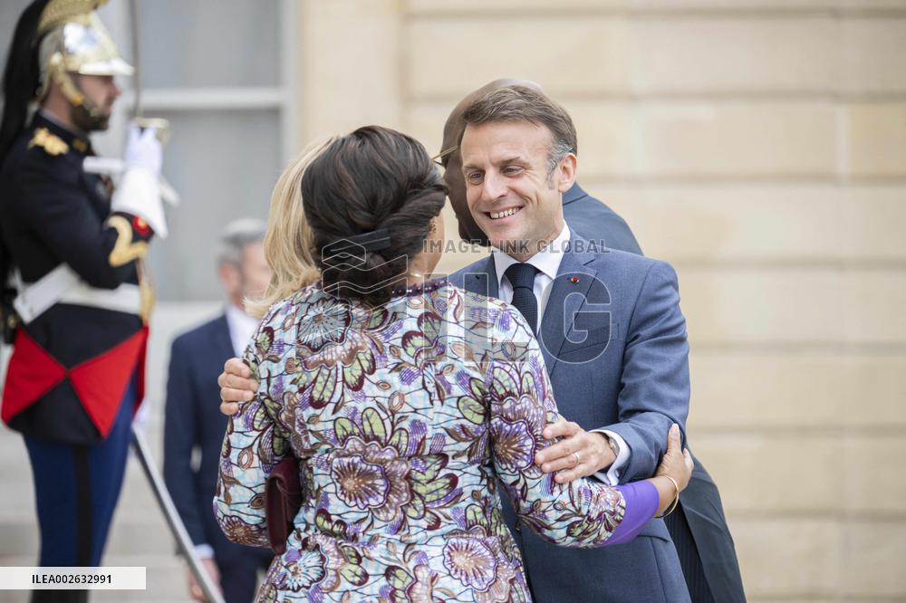 Emmanuel Macron and First Lady Receive Felix Tshisekedi and Wife at Elysee Palace - Paris