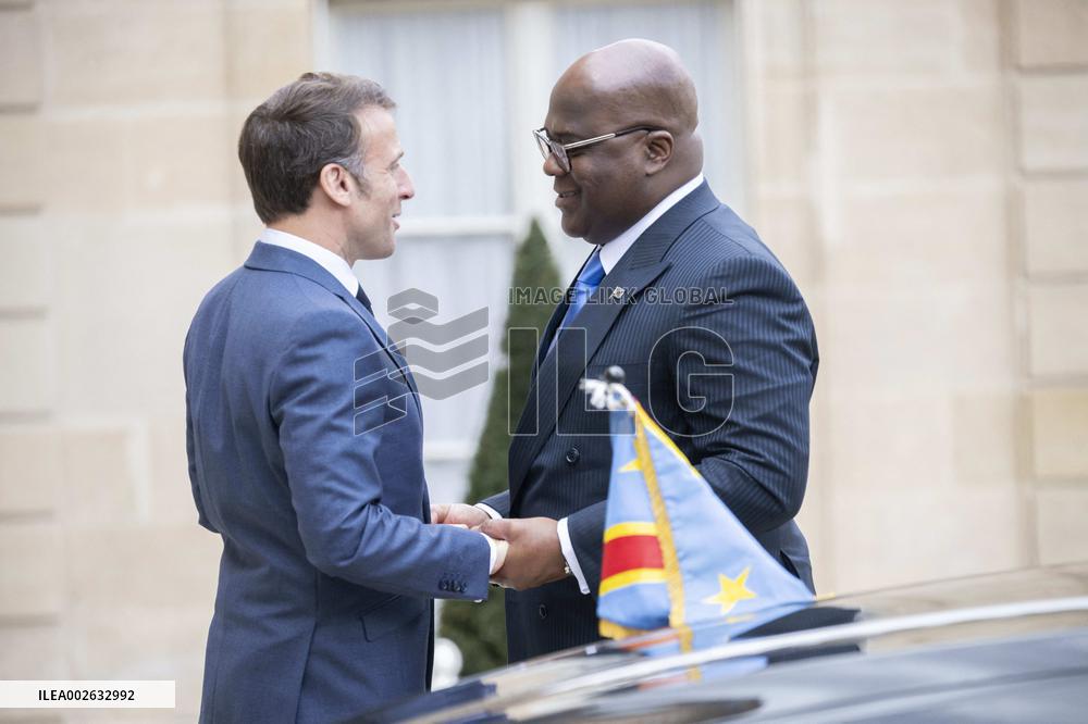 Emmanuel Macron and First Lady Receive Felix Tshisekedi and Wife at Elysee Palace - Paris