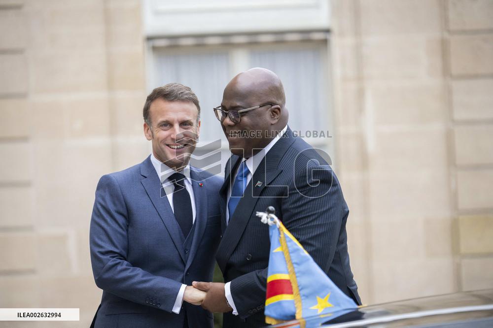 Emmanuel Macron and First Lady Receive Felix Tshisekedi and Wife at Elysee Palace - Paris