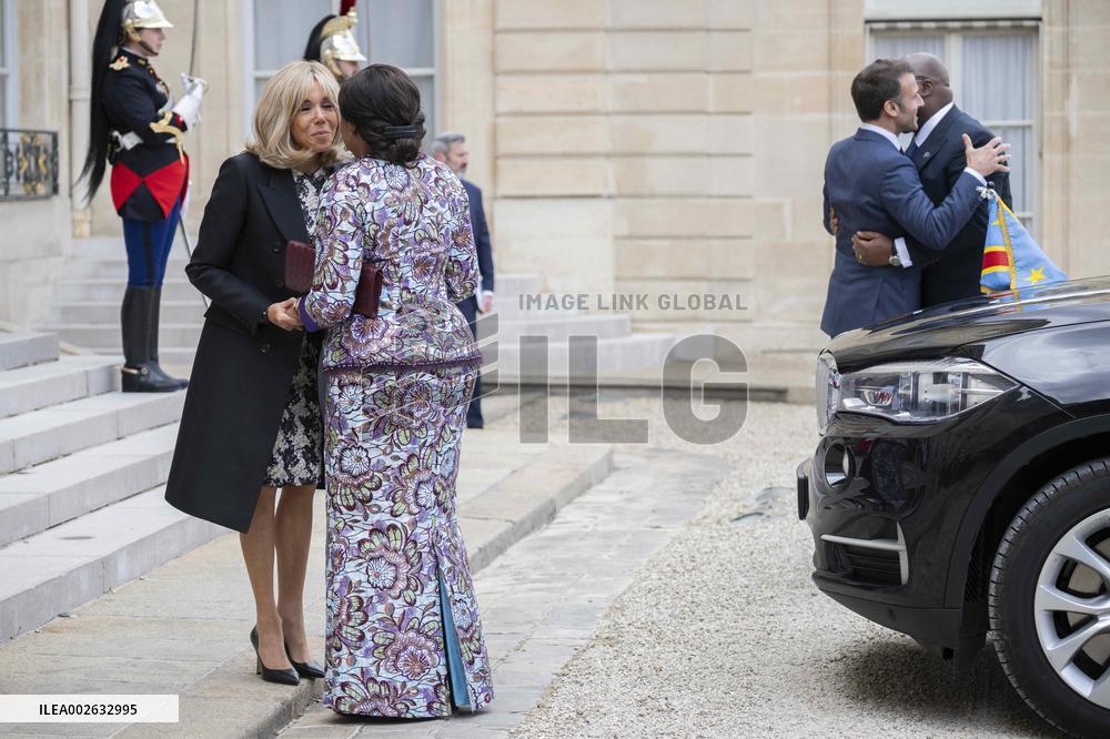 Emmanuel Macron and First Lady Receive Felix Tshisekedi and Wife at Elysee Palace - Paris