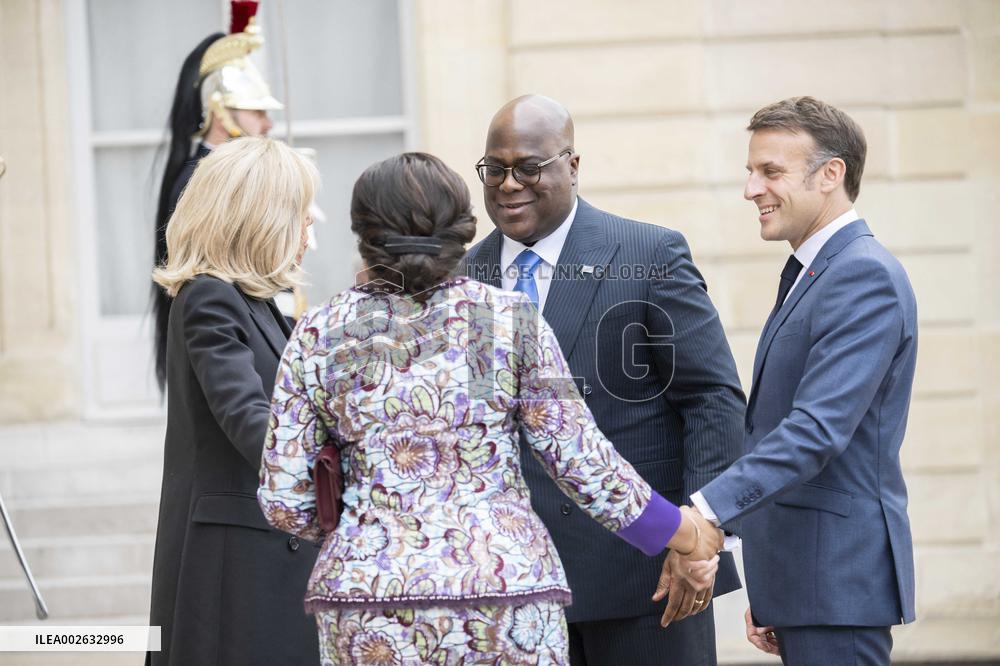 Emmanuel Macron and First Lady Receive Felix Tshisekedi and Wife at Elysee Palace - Paris
