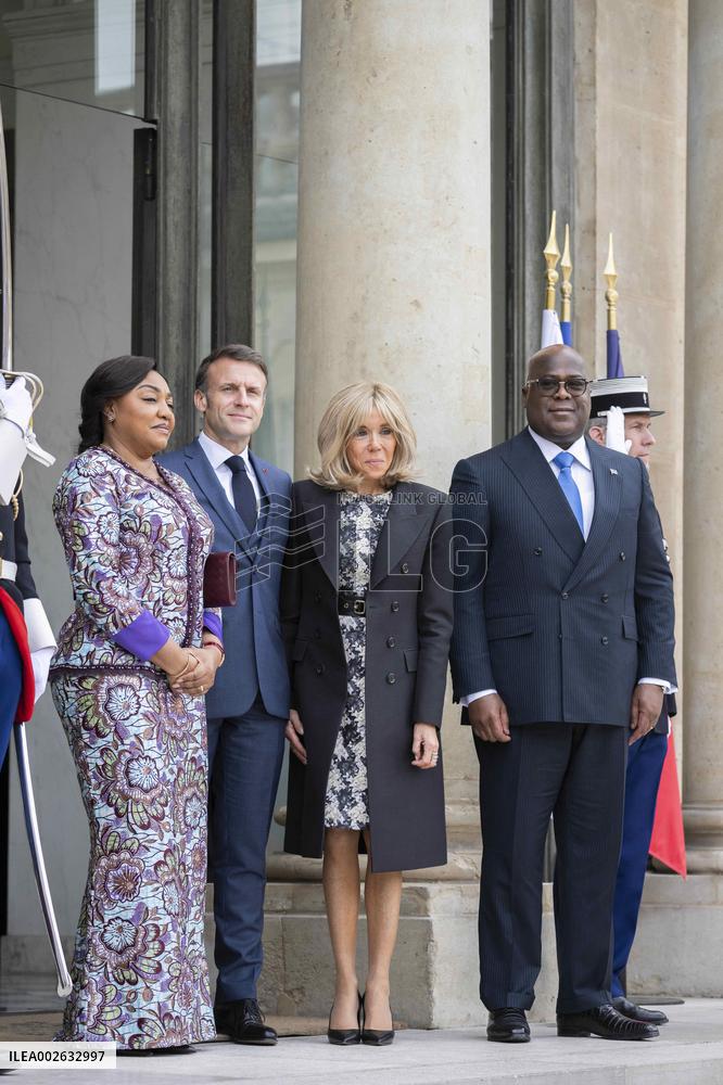 Emmanuel Macron and First Lady Receive Felix Tshisekedi and Wife at Elysee Palace - Paris