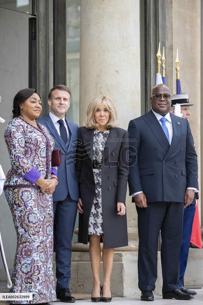 Emmanuel Macron and First Lady Receive Felix Tshisekedi and Wife at Elysee Palace - Paris