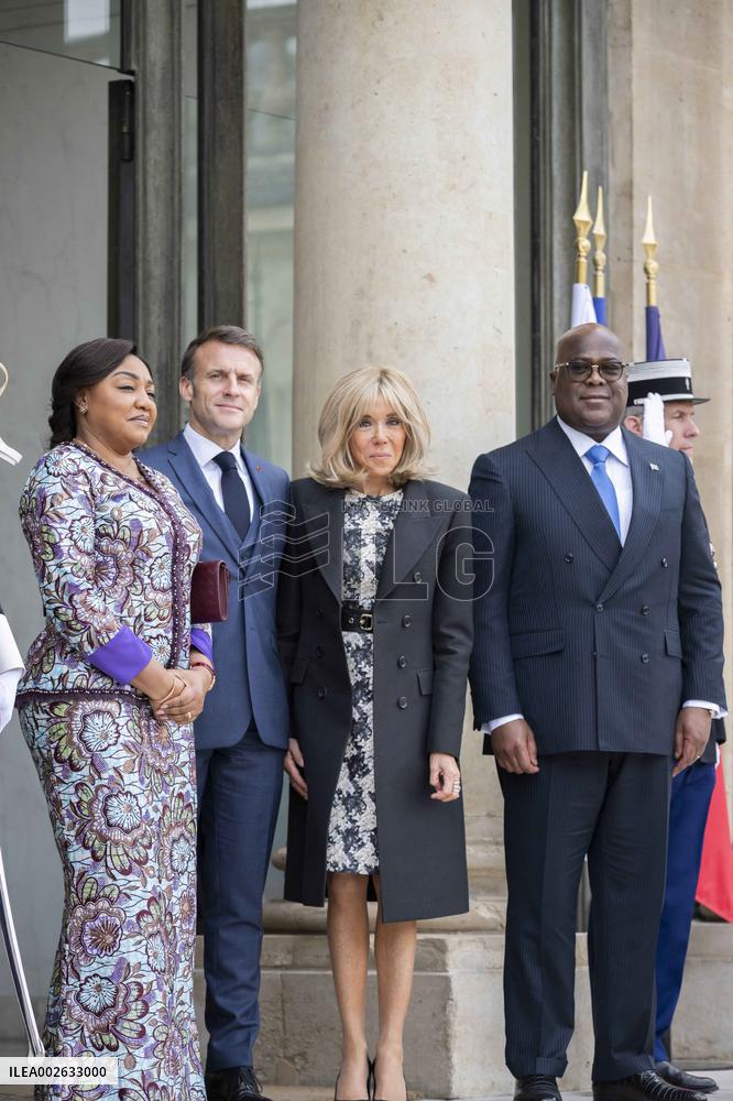 Emmanuel Macron and First Lady Receive Felix Tshisekedi and Wife at Elysee Palace - Paris