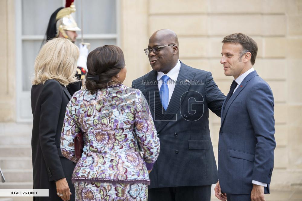 Emmanuel Macron and First Lady Receive Felix Tshisekedi and Wife at Elysee Palace - Paris