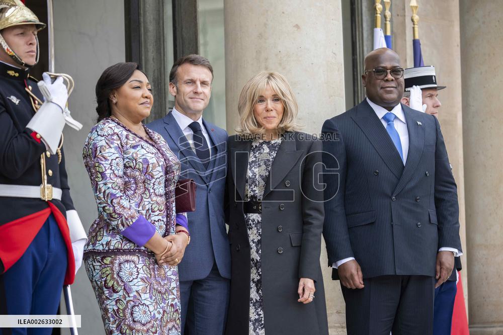 Emmanuel Macron and First Lady Receive Felix Tshisekedi and Wife at Elysee Palace - Paris