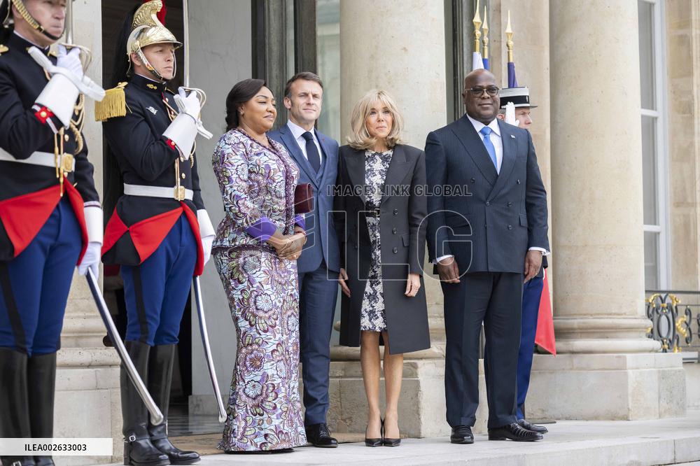 Emmanuel Macron and First Lady Receive Felix Tshisekedi and Wife at Elysee Palace - Paris