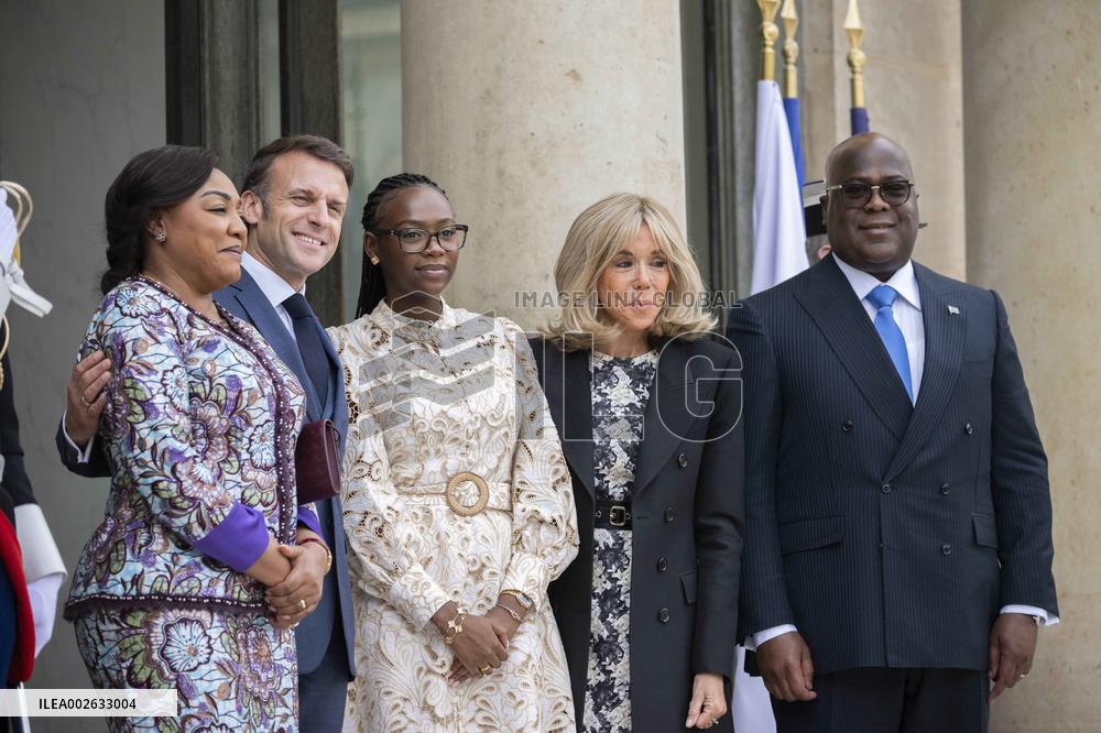 Emmanuel Macron and First Lady Receive Felix Tshisekedi and Wife at Elysee Palace - Paris