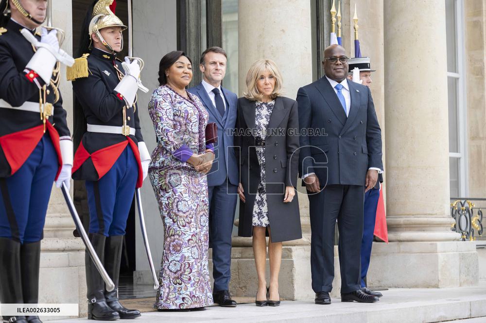Emmanuel Macron and First Lady Receive Felix Tshisekedi and Wife at Elysee Palace - Paris