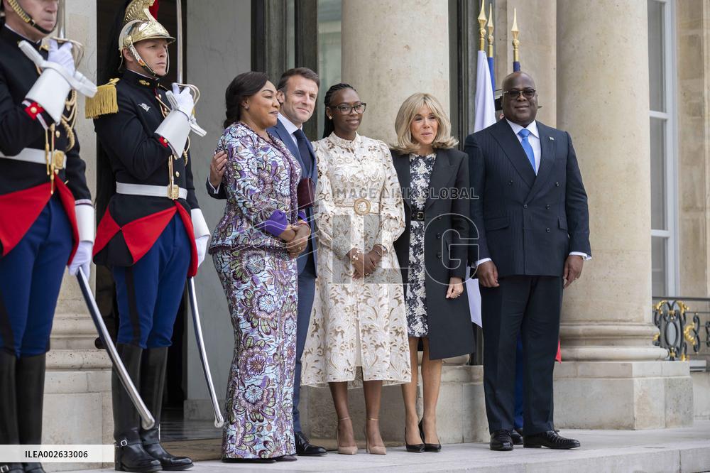 Emmanuel Macron and First Lady Receive Felix Tshisekedi and Wife at Elysee Palace - Paris