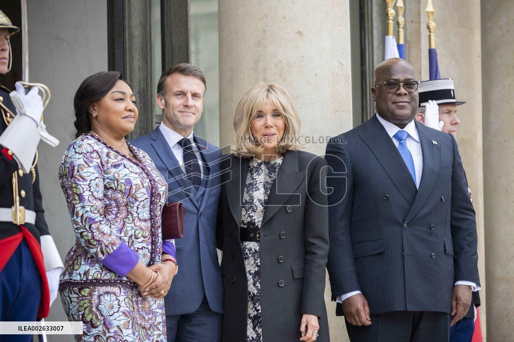 Emmanuel Macron and First Lady Receive Felix Tshisekedi and Wife at Elysee Palace - Paris