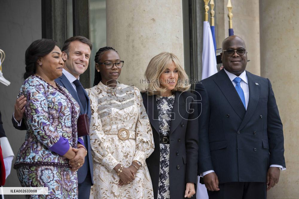Emmanuel Macron and First Lady Receive Felix Tshisekedi and Wife at Elysee Palace - Paris