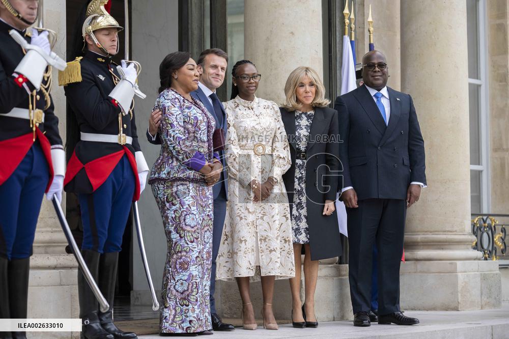 Emmanuel Macron and First Lady Receive Felix Tshisekedi and Wife at Elysee Palace - Paris