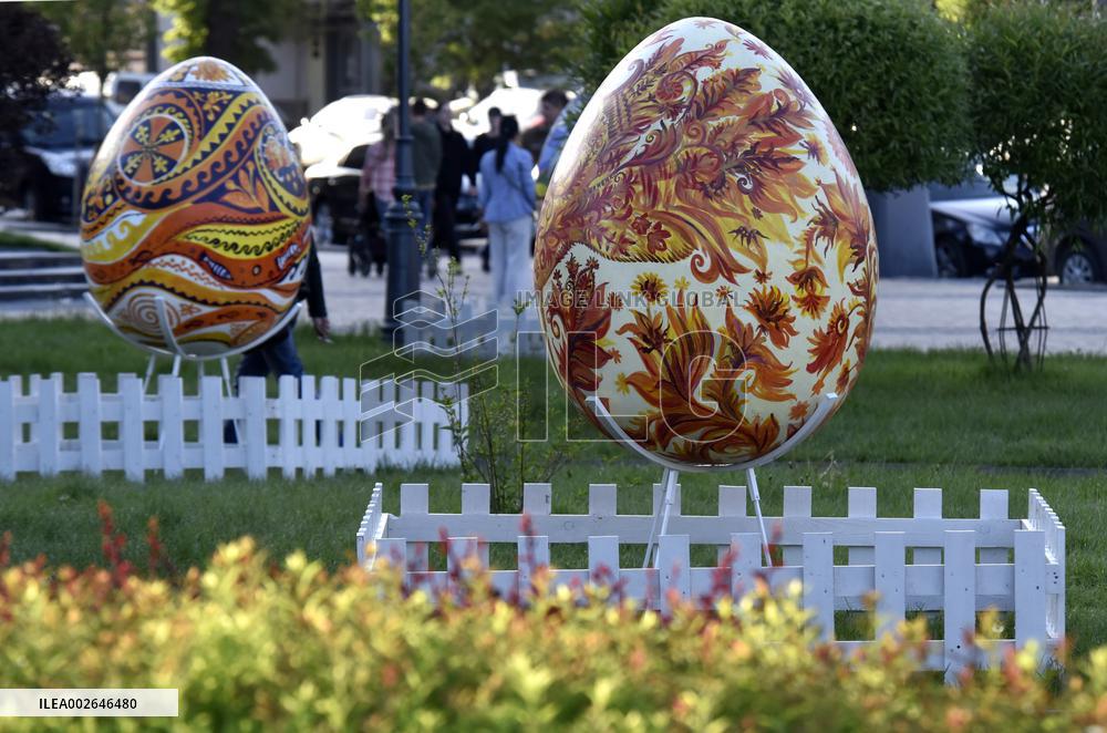 Traditional open-air exhibition of Podillia giant pysankas opens in Vinnytsia