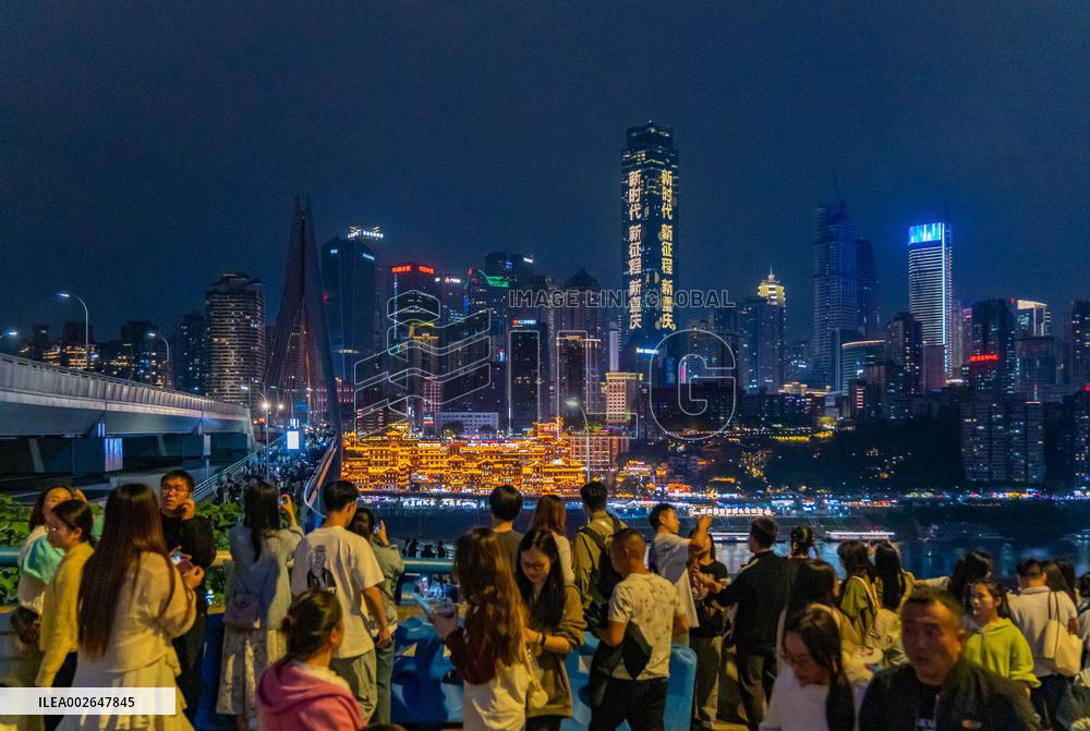 Hongya Cave Scenic Area Crowded With Tourists in Chongqing
