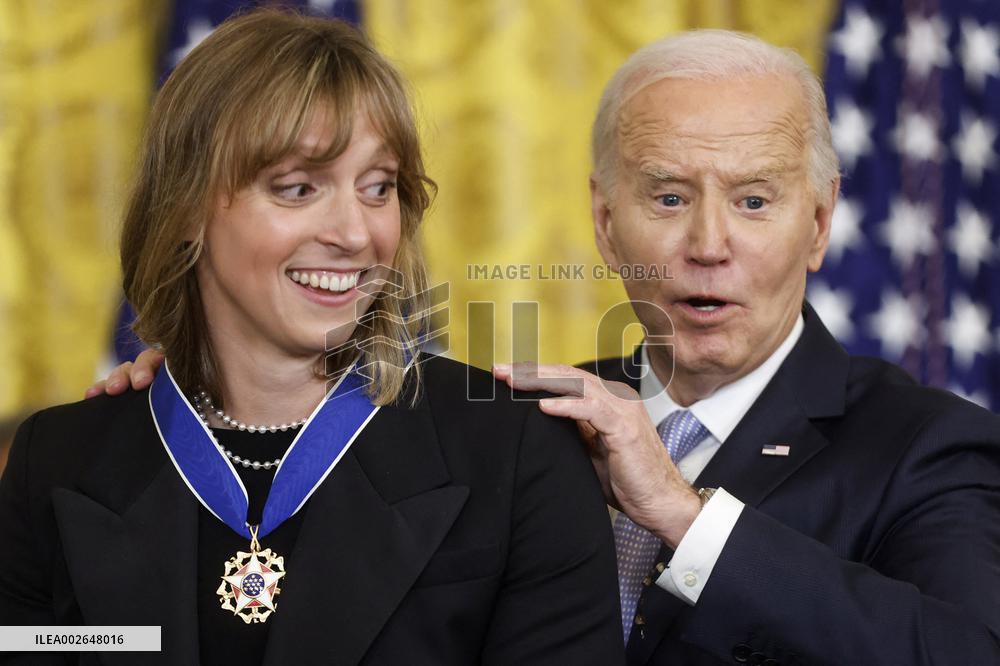 President Biden presents Ledecky with the Presidential Medal of Freedom