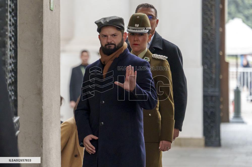 President of Chile Gabriel Boric arrives at the Palacio de La Mo