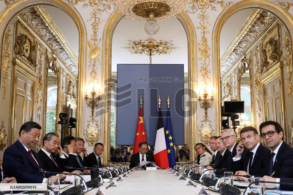 Emmanuel Macron and Xi Jinping Working Session At Elysee Palace - Paris
