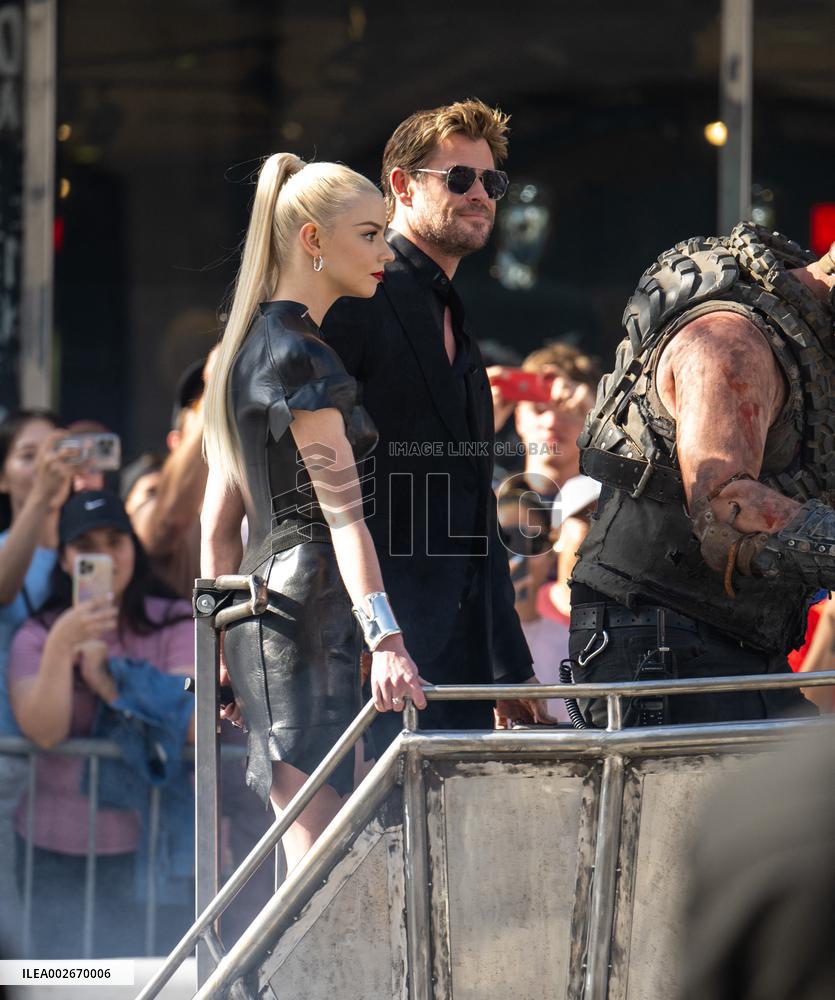 Anya Taylor-Joy and Chris Hemsworth Arrive At Jimmy Kimmel On Mad Max Carriage - LA