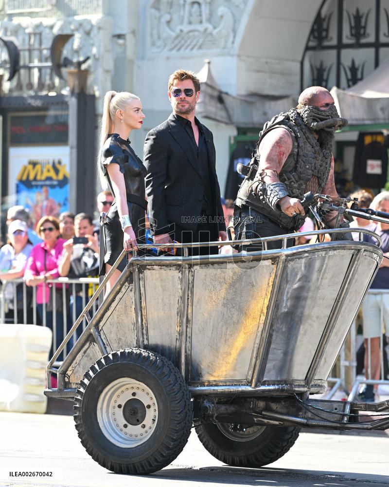 Anya Taylor-Joy and Chris Hemsworth Arrive At Jimmy Kimmel On Mad Max Carriage - LA
