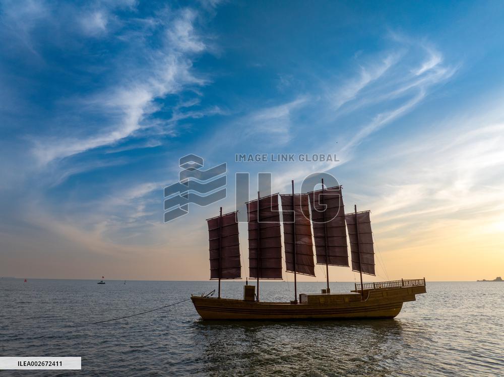 Sailboats in The Sunset Glow in Huai 'an